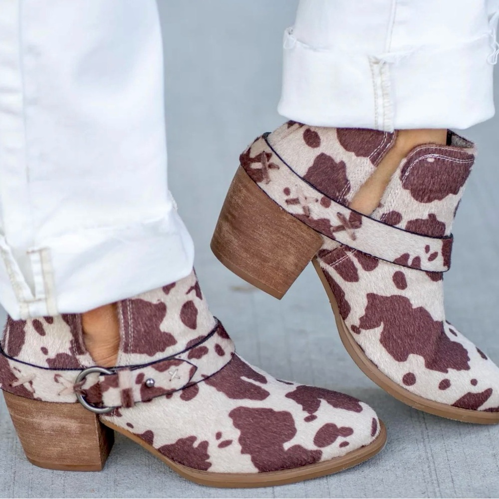 Cow Print Ankle Boots